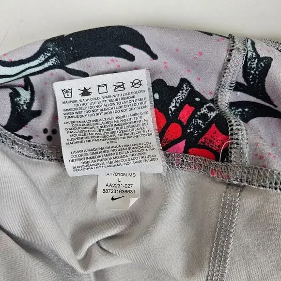 Nike Women’s L (29x28) Dri Fit Grey Multicolor Floral Small Pocket Legging Pants - Picture 7 of 10